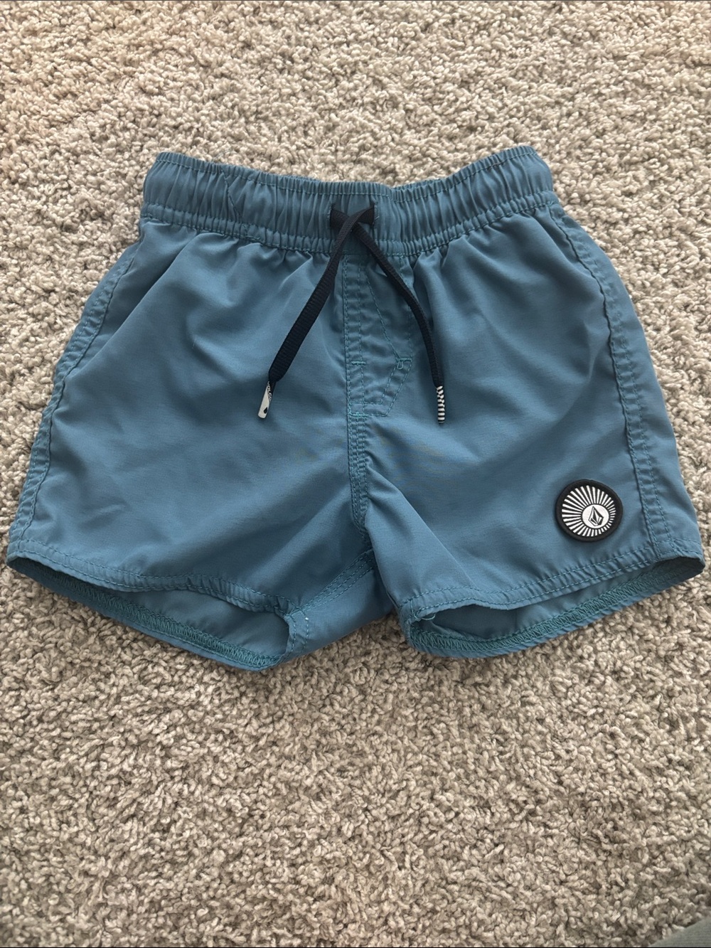 Kids Volcom Blue Swim Shorts with Elastic Waist and Drawstring